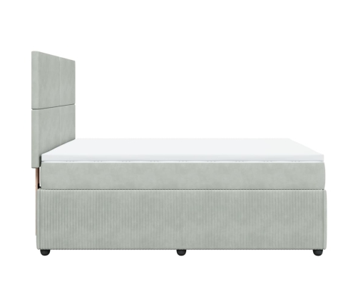 Cama box spring con colchón terciopelo gris claro 140x190 cm