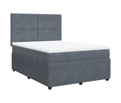 Cama box spring con colchón terciopelo gris oscuro 140x190 cm