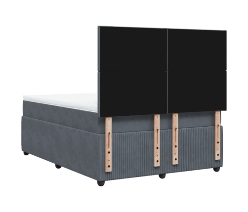 Cama box spring con colchón terciopelo gris oscuro 140x190 cm