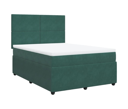 Cama box spring con colchón terciopelo verde oscuro 140x190 cm