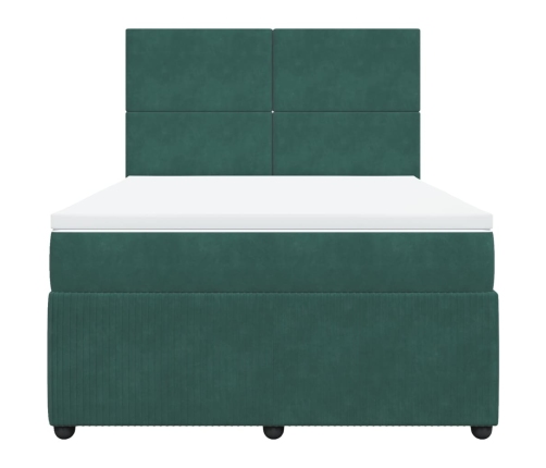 Cama box spring con colchón terciopelo verde oscuro 140x190 cm