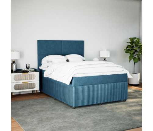 Cama box spring con colchón terciopelo azul oscuro 140x190 cm