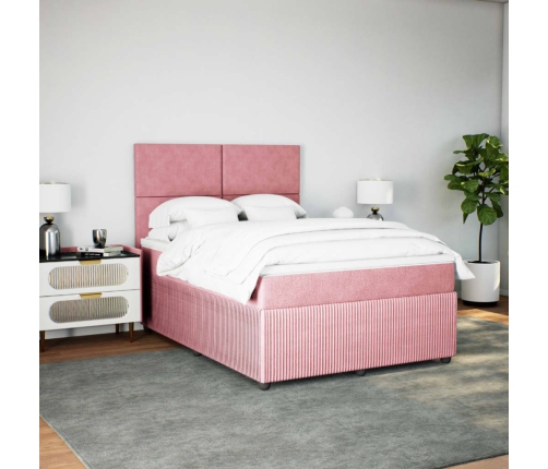 Cama box spring con colchón terciopelo rosa 140x190 cm