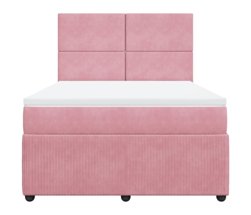 Cama box spring con colchón terciopelo rosa 140x190 cm