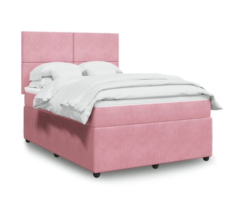 Cama box spring con colchón terciopelo rosa 140x190 cm