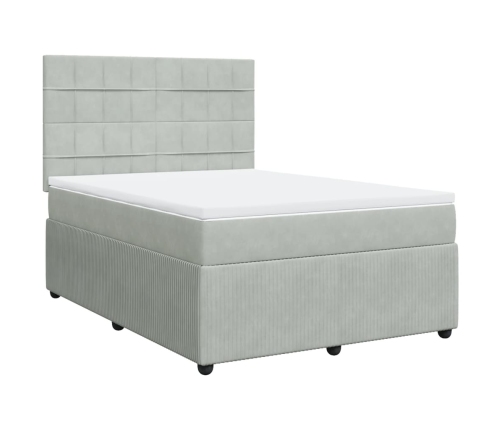 Cama box spring con colchón terciopelo gris claro 140x190 cm