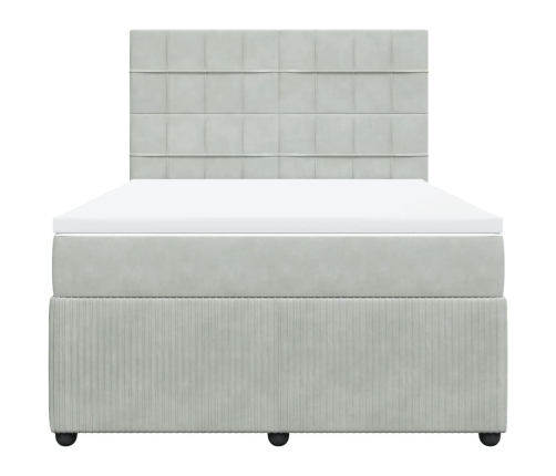 Cama box spring con colchón terciopelo gris claro 140x190 cm