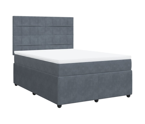 Cama box spring con colchón terciopelo gris oscuro 140x190 cm