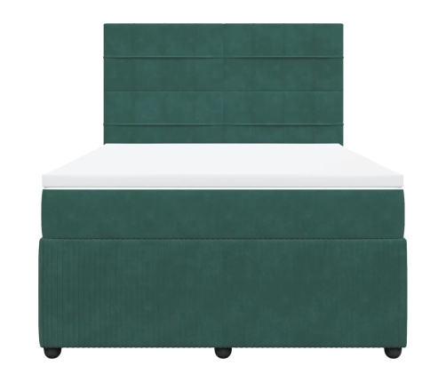 Cama box spring con colchón terciopelo verde oscuro 140x190 cm