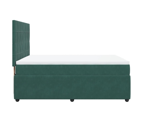 Cama box spring con colchón terciopelo verde oscuro 140x190 cm
