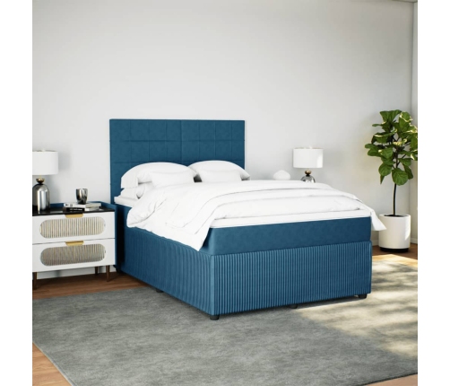 Cama box spring con colchón terciopelo azul oscuro 140x190 cm