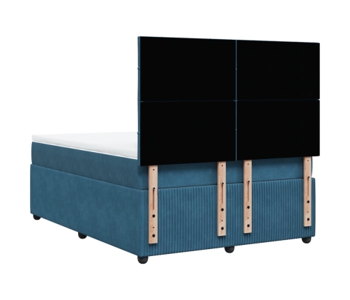 Cama box spring con colchón terciopelo azul oscuro 140x190 cm