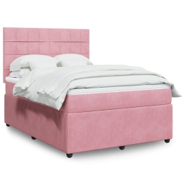 Cama box spring con colchón terciopelo rosa 140x190 cm