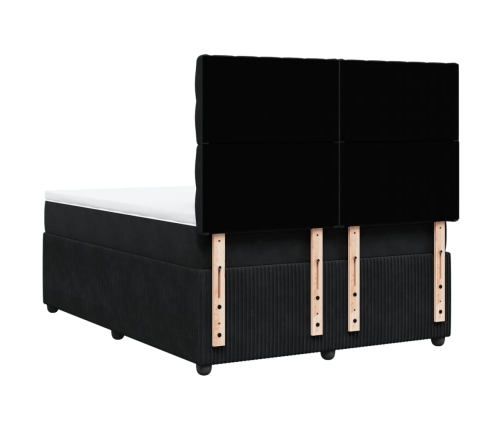 Cama box spring con colchón terciopelo negro 140x190 cm