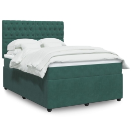 Cama box spring con colchón terciopelo verde oscuro 140x190 cm