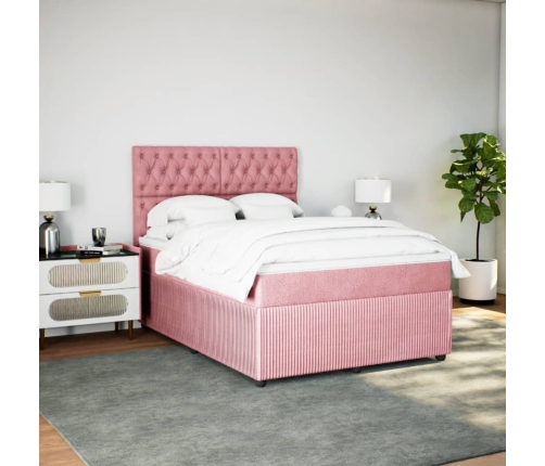 Cama box spring con colchón terciopelo rosa 140x190 cm