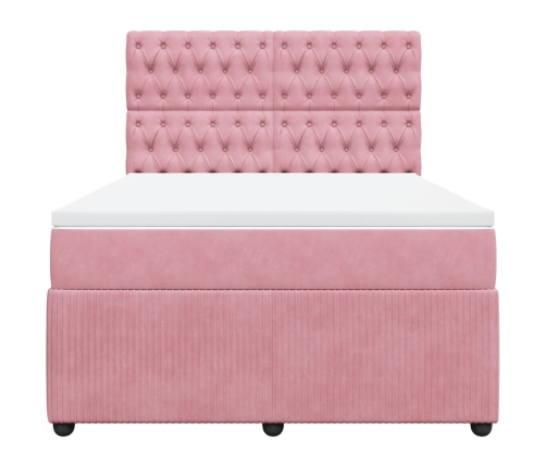 Cama box spring con colchón terciopelo rosa 140x190 cm