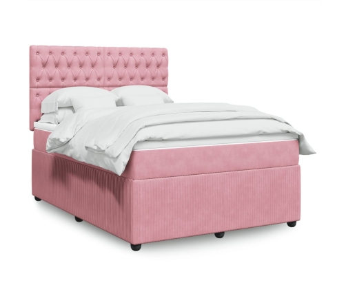 Cama box spring con colchón terciopelo rosa 140x190 cm