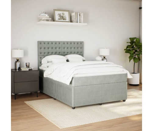 Cama box spring con colchón terciopelo gris claro 140x190 cm