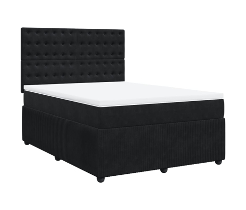 Cama box spring con colchón terciopelo negro 140x190 cm