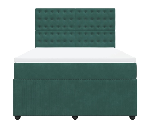 Cama box spring con colchón terciopelo verde oscuro 140x190 cm