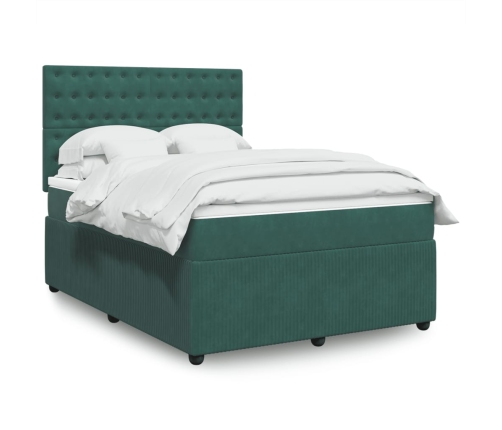 Cama box spring con colchón terciopelo verde oscuro 140x190 cm