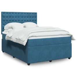 Cama box spring con colchón terciopelo azul oscuro 140x190 cm