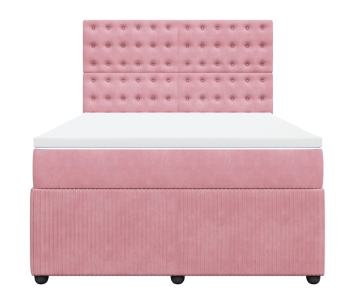 Cama box spring con colchón terciopelo rosa 140x190 cm