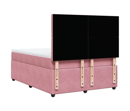 Cama box spring con colchón terciopelo rosa 140x190 cm