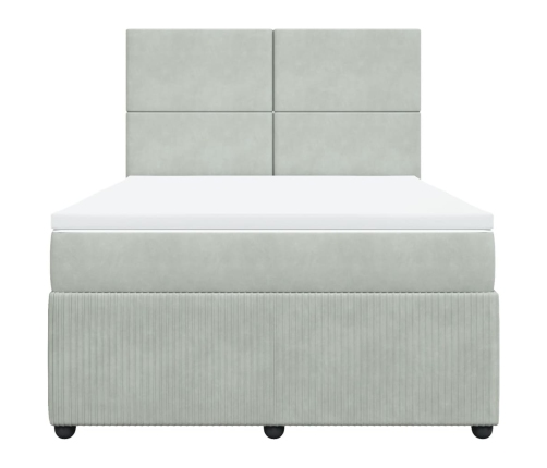 Cama box spring con colchón terciopelo gris claro 140x200 cm