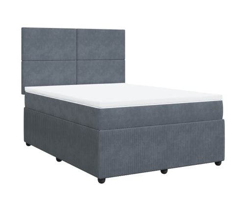 Cama box spring con colchón terciopelo gris oscuro 140x200 cm