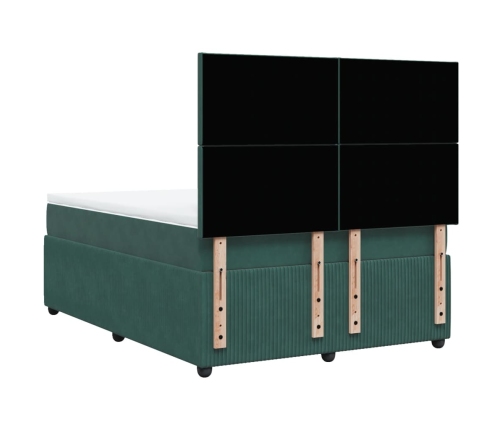 Cama box spring con colchón terciopelo verde oscuro 140x200 cm