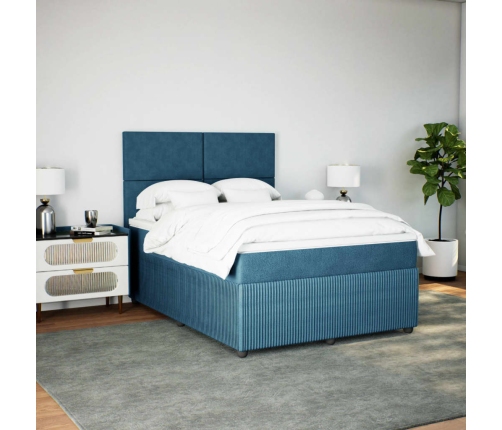 Cama box spring con colchón terciopelo azul oscuro 140x200 cm