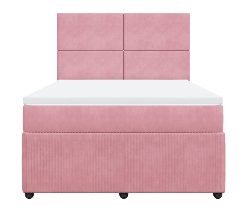 Cama box spring con colchón terciopelo rosa 140x200 cm
