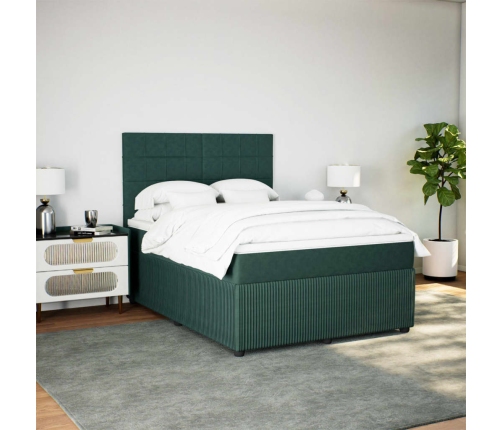 Cama box spring con colchón terciopelo verde oscuro 140x200 cm