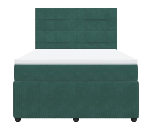 Cama box spring con colchón terciopelo verde oscuro 140x200 cm