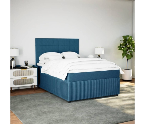 Cama box spring con colchón terciopelo azul oscuro 140x200 cm