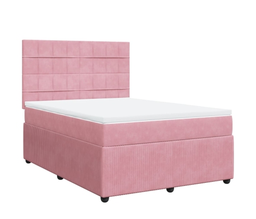 Cama box spring con colchón terciopelo rosa 140x200 cm