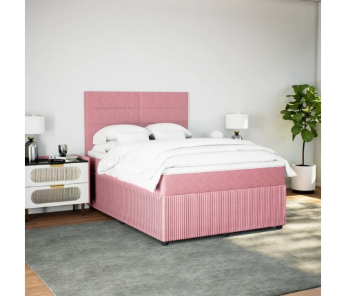 Cama box spring con colchón terciopelo rosa 140x200 cm