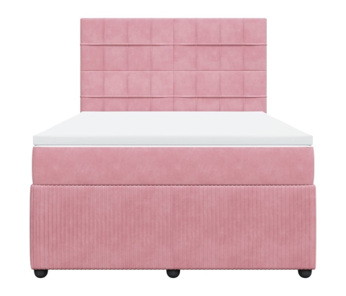 Cama box spring con colchón terciopelo rosa 140x200 cm