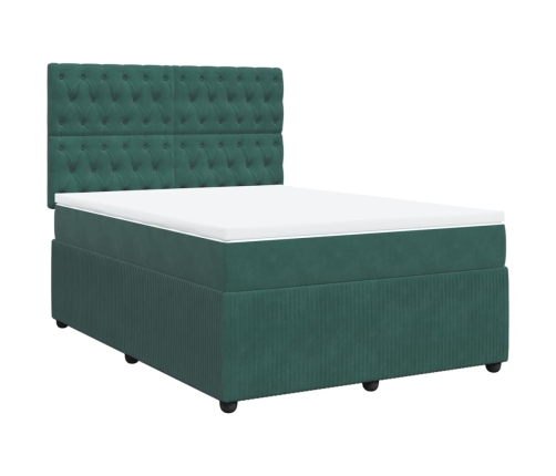 Cama box spring con colchón terciopelo verde oscuro 140x200 cm