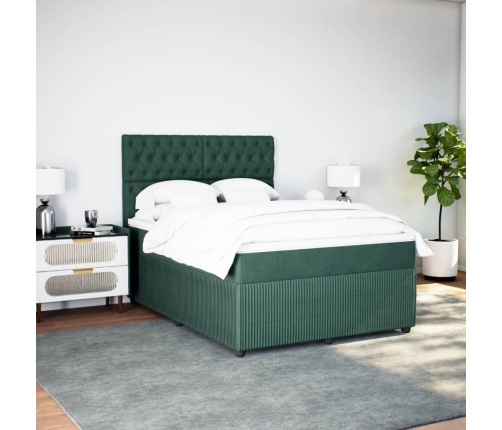 Cama box spring con colchón terciopelo verde oscuro 140x200 cm