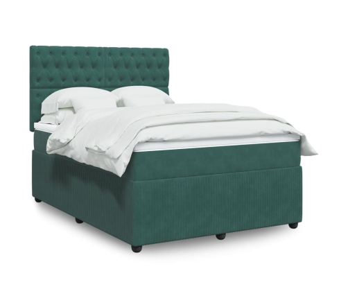 Cama box spring con colchón terciopelo verde oscuro 140x200 cm