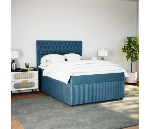 Cama box spring con colchón terciopelo azul oscuro 140x200 cm
