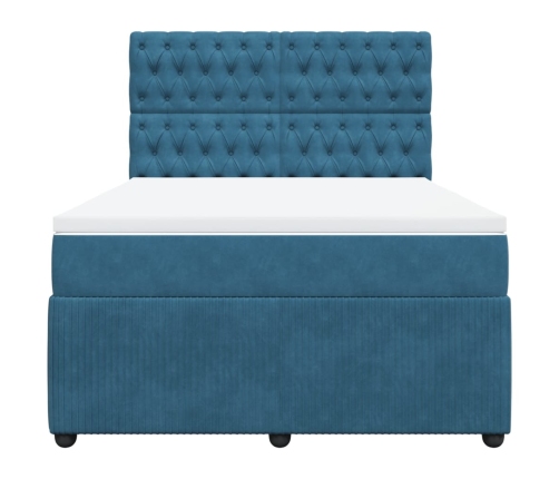 Cama box spring con colchón terciopelo azul oscuro 140x200 cm