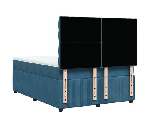 Cama box spring con colchón terciopelo azul oscuro 140x200 cm