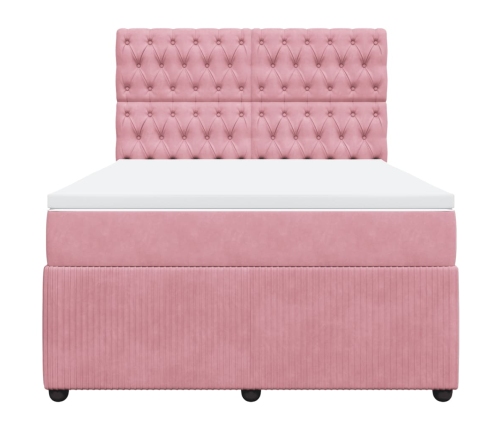 Cama box spring con colchón terciopelo rosa 140x200 cm