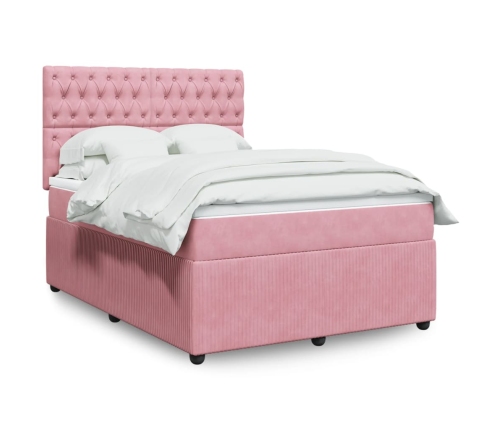 Cama box spring con colchón terciopelo rosa 140x200 cm