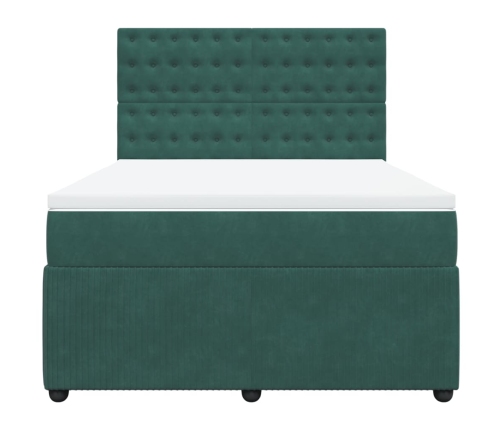 Cama box spring con colchón terciopelo verde oscuro 140x200 cm