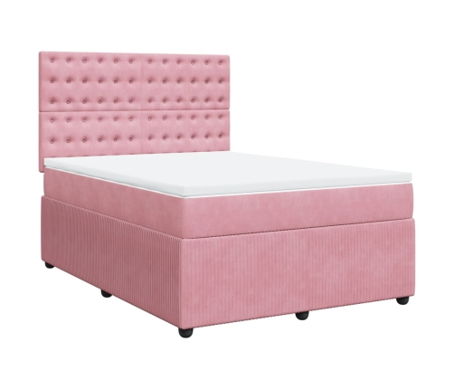 Cama box spring con colchón terciopelo rosa 140x200 cm